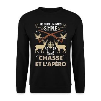 Chasseur De Gros Gibiers Et Apéro Détente - Sweat-shirt Unisexe - noir - Devant - Alina (178cm) & Michal (187cm)