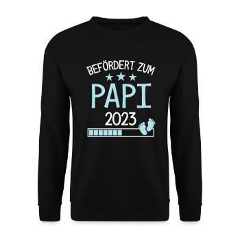 Befördert zu Papi 2023 Geschenk für neuen Opa - Unisex Pullover - Schwarz - Vorne - Alina (178cm) & Michal (187cm)