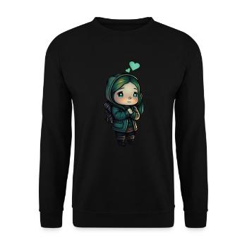 Mignon Anime Chibi Fille avec des cœurs - Sweat-shirt Unisexe - noir - Devant - Alina (178cm) & Michal (187cm)