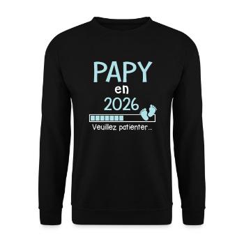Papy en 2026 Cadeau Futur Papi humour - Sweat-shirt Unisexe - noir - Devant - Alina (178cm) & Michal (187cm)