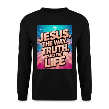 Jesus – Shiny Gold Design - Unisex Sweatshirt - black - Front - Alina (178cm) & Michal (187cm)