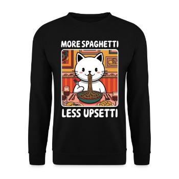More Spaghetti Less Upsetti Cute Cat Pasta Lover - Unisex Pullover - Schwarz - Vorne - Alina (178cm) & Michal (187cm)
