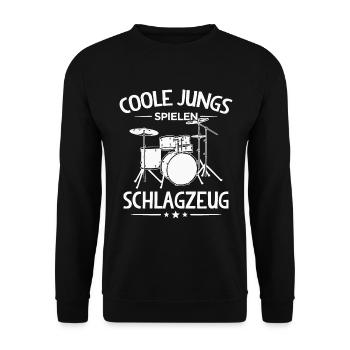 Coole Jungs Spielen Schlagzeug Drummer - Unisex Pullover - Schwarz - Vorne - Alina (178cm) & Michal (187cm)