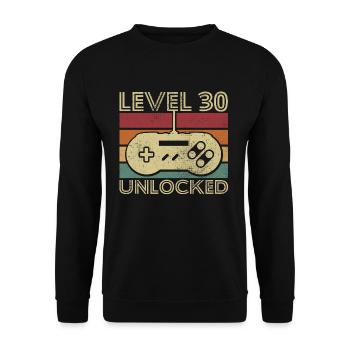 Level 30 freigeschaltet Geburtstagsgeschenk 30 Jahre - Unisex Pullover - Schwarz - Vorne - Alina (178cm) & Michal (187cm)