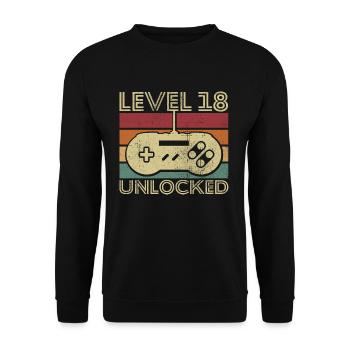 Level 18 freigeschaltetes Geburtstagsgeschenk 18 Jahre - Unisex Pullover - Schwarz - Vorne - Alina (178cm) & Michal (187cm)