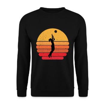 Volleyball Silhouette Sonnenaufgang Set Geschenk - Unisex Pullover - Schwarz - Vorne - Alina (178cm) & Michal (187cm)