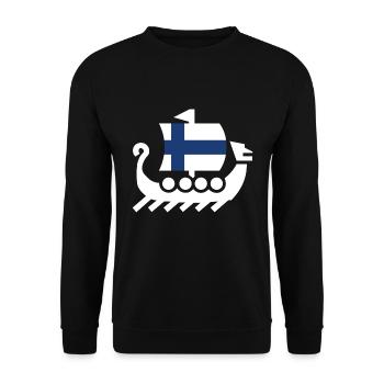 Finnland Landesfarben Drakkar Schiff Geschenk - Unisex Pullover - Schwarz - Vorne - Alina (178cm) & Michal (187cm)