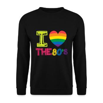 J'aime le cadeau rétro du coeur arc-en-ciel des années 80 - Sweat-shirt Unisexe - noir - Devant - Alina (178cm) & Michal (187cm)