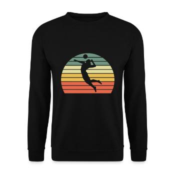 Volleyball Sprung Spike Silhouette Geschenk - Unisex Pullover - Schwarz - Vorne - Alina (178cm) & Michal (187cm)