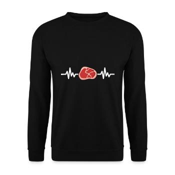 Fleisch Pulse Herzschlag Grillen Geschenk - Unisex Pullover - Schwarz - Vorne - Alina (178cm) & Michal (187cm)