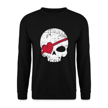 Piraterie Augenklappe Piratenschaedel Geschenk - Unisex Pullover - Schwarz - Vorne - Alina (178cm) & Michal (187cm)