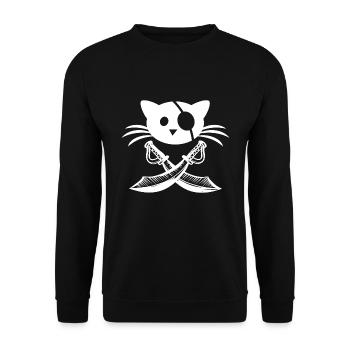 Mietzekatze Pirat Augenklappe Geschenk - Unisex Pullover - Schwarz - Vorne - Alina (178cm) & Michal (187cm)