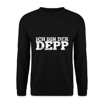 Ich bin der Depp Party Spruch Geschenk - Unisex Pullover - Schwarz - Vorne - Alina (178cm) & Michal (187cm)