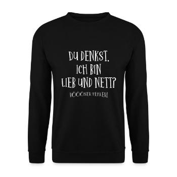 Du denkst ich bin lieb und nett Geschenk - Unisex Pullover - Schwarz - Vorne - Alina (178cm) & Michal (187cm)