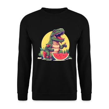 Dino T-Rex with melon and strawberry - Sunset Design - Unisex Sweatshirt - black - Front - Alina (178cm) & Michal (187cm)