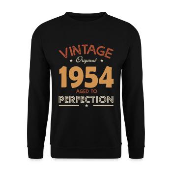 Jahrgang 1954 Geburtstagsgeschenk Jahrgang 1954 - Unisex Pullover - Schwarz - Vorne - Alina (178cm) & Michal (187cm)