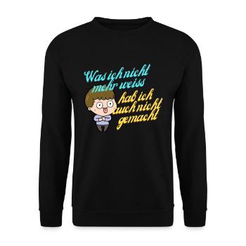 Was ich nicht mehr weiß hab ich auch nicht gemacht - Unisex Pullover - Schwarz - Vorne - Alina (178cm) & Michal (187cm)