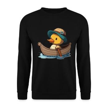 Canard mignon en bateau à rames avec chapeau d’été et fleur - Sweat-shirt Unisexe - noir - Devant - Alina (178cm) & Michal (187cm)