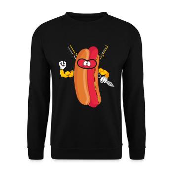 Hot Dog Ninja Karate Warrior Japan Geschenk - Unisex Pullover - Schwarz - Vorne - Alina (178cm) & Michal (187cm)
