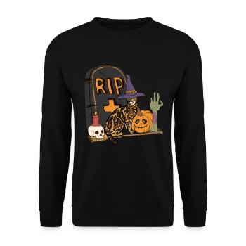 Süße und gruselige Halloween Bengalkatze - Unisex Pullover - Schwarz - Vorne - Alina (178cm) & Michal (187cm)