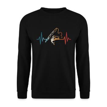 Fishing Heartbeat Angler Fisherman - Unisex Sweatshirt - black - Front - Alina (178cm) & Michal (187cm)