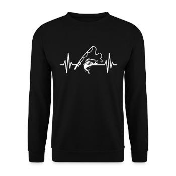 Fishing Heartbeat Angler Fisherman - Unisex Sweatshirt - black - Front - Alina (178cm) & Michal (187cm)