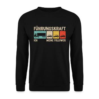 LKW Fahrer Führungskraft Meine Follower Fernfahrer - Unisex Pullover - Schwarz - Vorne - Alina (178cm) & Michal (187cm)