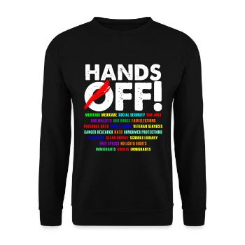 Hands Off Protest Statement Design - Unisex Pullover - Schwarz - Vorne - Alina (178cm) & Michal (187cm)
