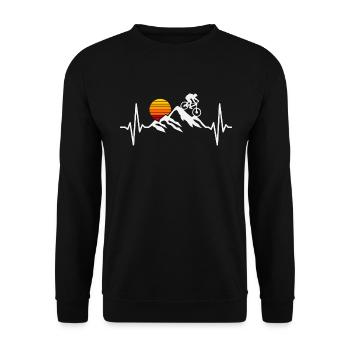 Mountain Biking Heartbeat MTB Downhill Bike Rider - Unisex Sweatshirt - black - Front - Alina (178cm) & Michal (187cm)