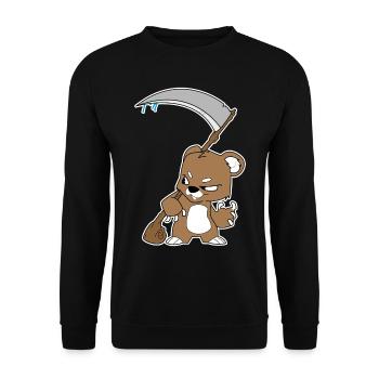 Cooler Teddy mit Sense Geschenkidee böse Kinder - Unisex Pullover - Schwarz - Vorne - Alina (178cm) & Michal (187cm)