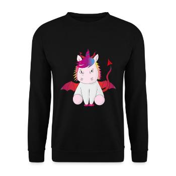 Teufelshorn das Einhorn böse Geschenkidee witzig - Unisex Pullover - Schwarz - Vorne - Alina (178cm) & Michal (187cm)