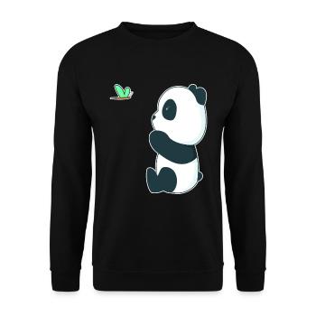 Süßer Baby Panda mit einem Schmetterling - Unisex Pullover - Schwarz - Vorne - Alina (178cm) & Michal (187cm)