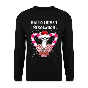 Nikolauch Nikolaus Weihnachtsmann Weihnachten - Unisex Pullover - Schwarz - Vorne - Alina (178cm) & Michal (187cm)