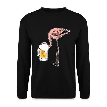 Flamingo mit Bier lustige Bilder Geschenkidee - Unisex Pullover - Schwarz - Vorne - Alina (178cm) & Michal (187cm)