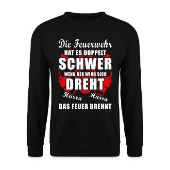 Die Feuerwehr hat es doppelt schwer cooler Spruch - Unisex Pullover - Schwarz - Vorne - Alina (178cm) & Michal (187cm)