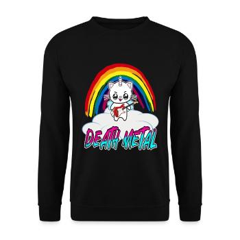 Death Metal Einhorn Katze mit Gitarre - Unisex Pullover - Schwarz - Vorne - Alina (178cm) & Michal (187cm)