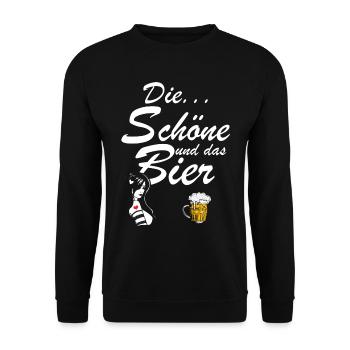 Die Schöne und das Bier Frau Geschenk Spruch - Unisex Pullover - Schwarz - Vorne - Alina (178cm) & Michal (187cm)