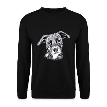 Niedlicher Hundekopf mit baluen Augen - Unisex Pullover - Schwarz - Vorne - Alina (178cm) & Michal (187cm)