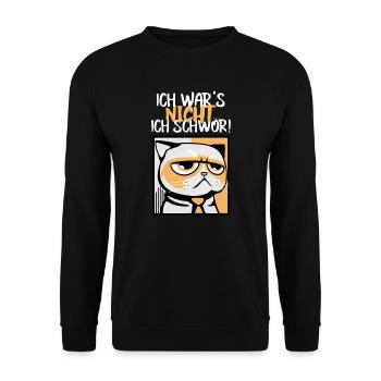 Freche Katze - Ich wars nicht ich schwör - Unisex Pullover - Schwarz - Vorne - Alina (178cm) & Michal (187cm)