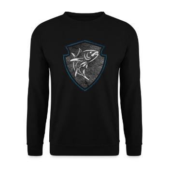 Wappen Thunfisch zum Meeresangeln - Unisex Pullover - Schwarz - Vorne - Alina (178cm) & Michal (187cm)