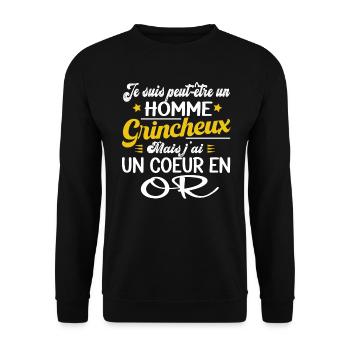 Grincheux grognon coeur en or. Cadeau homme humour - Sweat-shirt Unisexe - noir - Devant - Alina (178cm) & Michal (187cm)