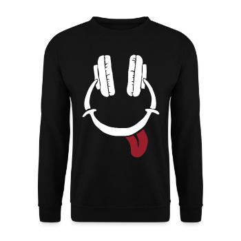 Laughing Headphones - Smile Face - Unisex Sweatshirt - black - Front - Alina (178cm) & Michal (187cm)