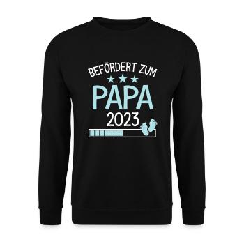 Befördert zu Papa 2023 Geschenk für neuen Vater - Unisex Pullover - Schwarz - Vorne - Alina (178cm) & Michal (187cm)