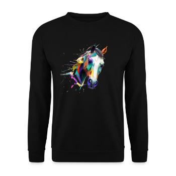 Mosaik-Pferd - Unisex Pullover - Schwarz - Vorne - Alina (178cm) & Michal (187cm)