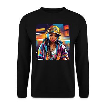 Cool Girl avec des écouteurs Graffiti Hip Hop Music - Sweat-shirt Unisexe - noir - Devant - Alina (178cm) & Michal (187cm)