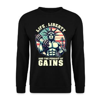 Life Liberty Pursuit of Gains Funny Workout Weight - Unisex Sweatshirt - black - Front - Alina (178cm) & Michal (187cm)
