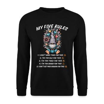 5 rules of a funny gnome - Unisex Sweatshirt - black - Front - Alina (178cm) & Michal (187cm)