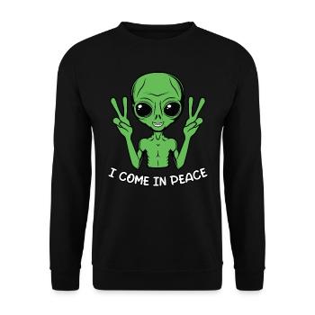 Funny Space Alien UFO Spacecraft - Unisex Sweatshirt - black - Front - Alina (178cm) & Michal (187cm)
