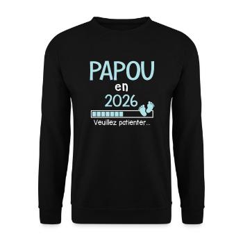 Papou en 2026 Cadeau Futur Papy humour - Sweat-shirt Unisexe - noir - Devant - Alina (178cm) & Michal (187cm)