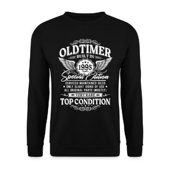 Oldtimer Baujahr 1995 Jahrgang Geburtstag Geschenk - Unisex Pullover - Schwarz - Vorne - Alina (178cm) & Michal (187cm)
